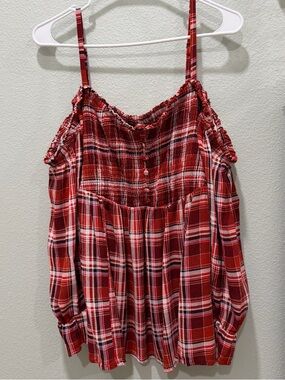torrid Red Plaid Cold-Shoulder Cami Top